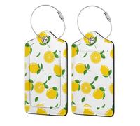 Lot de 2 étiquettes de bagage en cuir PU avec rabat de confidentialité, pour voyage et croisière,Citron jaune