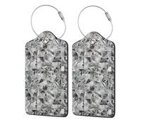 Lot de 2 étiquettes de bagage en cuir PU avec rabat de confidentialité, pour voyage et croisière,Cristal de style texture diamant