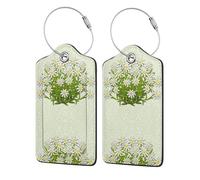 Lot de 2 étiquettes de bagage en cuir PU avec rabat de confidentialité, pour voyage et croisière,Edelweiss Fleurs de montagne suisses