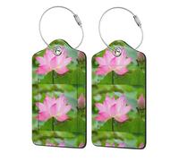 Lot de 2 étiquettes de bagage en cuir PU avec rabat de confidentialité, pour voyage et croisière,Fleur et bourgeon de lotus