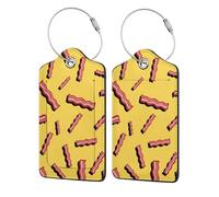 Lot de 2 étiquettes de bagage en cuir PU avec rabat de confidentialité, pour voyage et croisière,Fond jaune bacon