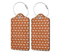 Lot de 2 étiquettes de bagage en cuir PU avec rabat de confidentialité, pour voyage et croisière,Jack Russell Terriers Orange Cute Dog Jack Russells