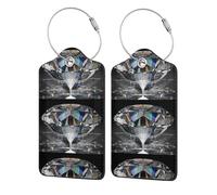 Lot de 2 étiquettes de bagage en cuir PU avec rabat de confidentialité, pour voyage et croisière,Magnifiques bijoux en diamant noir