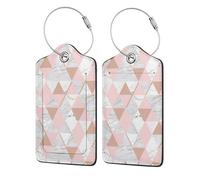 Lot de 2 étiquettes de bagage en cuir PU avec rabat de confidentialité, pour voyage et croisière,Marbre gris et rose en or rose et diamant