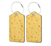 Lot de 2 étiquettes de bagage en cuir PU avec rabat de confidentialité, pour voyage et croisière,Motif de fromage jaune