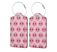 Lot de 2 étiquettes de bagage en cuir PU avec rabat de confidentialité, pour voyage et croisière,Nez de cochon mignon