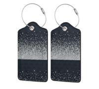 Lot de 2 étiquettes de bagage en cuir PU avec rabat de confidentialité, pour voyage et croisière,Noir Argent Paillettes Diamant Scintillant