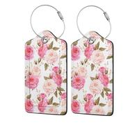 Lot de 2 étiquettes de bagage en cuir PU avec rabat de confidentialité, pour voyage et croisière,Rose rose et blanche