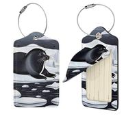 Lot de 2 étiquettes de bagage en cuir synthétique avec boucle en acier inoxydable pour valise, étiquettes d'identification mignonnes sur la glace, étiquettes de sac de voyage pour homme et femme