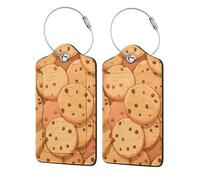 Lot de 2 étiquettes de bagage en cuir synthétique pour valise, biscuits aux pépites de chocolat, étiquettes de bagages avec boucle en acier inoxydable, étiquette d'identification pour femmes et hommes
