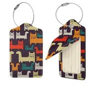 Lot de 2 étiquettes de bagage illustrées de chat en cuir synthétique avec protection de l'intimité et boucle en acier inoxydable pour bagages pour homme et femme