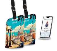 Lot de 2 étiquettes de bagage intelligentes tag8 Rome | Identification numérique tendance | Conforme aux normes des compagnies aériennes SITA World Tracer Code Activé | Idée cadeau de voyage, objet de