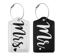 Lot de 2 étiquettes de bagage Mr et Mrs pour valise, identificateurs, étiquettes d'identification avec boucle en acier durable, étiquettes de mariage, cadeaux de voyage pour couples, mari, épouse,