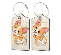 Lot de 2 étiquettes de bagage pour chien Corgi mignon Kawaii - Étiquettes de voyage avec couverture de confidentialité - Identification rapide pour sacs et bagages