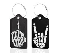 Lot de 2 étiquettes de bagage pour valise, en cuir squelette avec boucle en acier durable pour femmes, hommes, enfants, filles