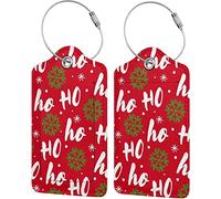 Lot de 2 étiquettes de bagage pour valise, étiquettes d'identification en cuir motif Père Noël Rire Hohoho avec boucle en acier inoxydable pour femmes, filles, sac de voyage