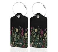 Lot de 2 étiquettes de bagage pour valise, herbes sauvages, fleurs sauvages, étiquettes d'identification de sac en cuir avec boucle en acier durable pour femmes, hommes, enfants, filles