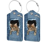 Lot de 2 étiquettes de bagage pour valise, jolies étiquettes d'identification en cuir synthétique avec boucle en acier inoxydable pour femmes, filles, sacs, valises, motifs chats mignons