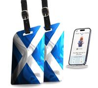 Lot de 2 étiquettes de sac intelligentes avec drapeau de l'Écosse de tag8 | Étiquette d'identification numérique tendance | Conforme aux normes des compagnies aériennes SITA World Tracer Code Activé |