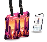 Lot de 2 étiquettes de sac intelligentes tag8 Los Angeles | Étiquette de bagage numérique tendance | Conforme aux normes des compagnies aériennes, SITA World Tracer Code activé | Idée cadeau de