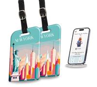 Lot de 2 étiquettes de sac intelligentes tag8 New York | Étiquette de bagage tendance | Conforme aux normes des compagnies aériennes, SITA World Tracer Code activé | Idée cadeau de voyage, objet de