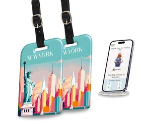 Lot de 2 étiquettes de sac intelligentes tag8 New York | Étiquette de bagage tendance | Conforme aux normes des compagnies aériennes, SITA World Tracer Code activé | Idée cadeau de voyage, objet de
