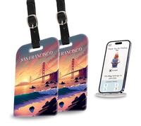 Lot de 2 étiquettes de sac intelligentes tag8 San Francisco | Étiquette de bagage tendance | Conforme aux normes des compagnies aériennes, SITA World Tracer Code activé | Idée cadeau de voyage, objet