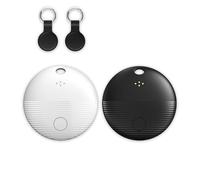 Lot de 2 étiquettes de suivi Bluetooth noir et blanc pour Android, fonctionne avec Google Find Hub - Localisateur de clés avec alarme forte de 105 dB, ultra fin, 2 étuis porte-clés en silicone et 2