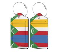 Lot de 2 étiquettes en cuir synthétique Motif drapeau des Comores Convient pour sacs à main/sacs à dos/bagages
