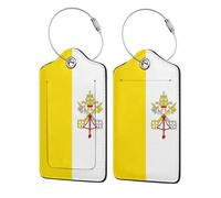 Lot de 2 étiquettes imprimées en cuir synthétique avec drapeau du Vatican - Convient pour sacs à main, sacs de voyage, étiquettes de bagages