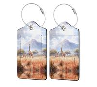 Lot de 2 étiquettes imprimées en cuir synthétique motif girafe africaine - Convient pour sacs à main, sacs de voyage, étiquettes de bagages
