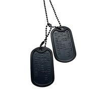 Lot de 2 étiquettes noires en aluminium anodisé noir avec chaînes à billes et silencieux. Lisez la description pour voir comment ajouter de la personnalisation