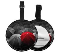 Lot de 2 étiquettes rondes en cuir synthétique pour valises avec protection de la vie privée, parapluies de tristesse et d'orage, étiquettes de nom pour sac de voyage pour femmes et hommes