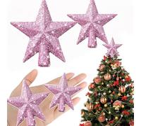 Lot de 2 étoiles à paillettes pour cimier de sapin de Noël, décoration de fête de Noël (rose (10 cm + 15 cm)