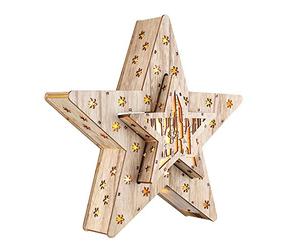 Lot de 2 étoiles en bois avec 16 LED - 33,5 x 33,5 x 6 cm - Étoile lumineuse de Noël - Décoration de table et de fenêtre
