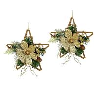 Lot de 2 étoiles en rotin décorées avec du Magnolia, véritables Branches de pin, Baies, Boule de Noël, Branches décoratives, nœud à Suspendre, étoile de Noël, décoration de Porte, décoration Murale,