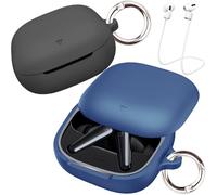 [Lot de 2] Étui easyBee compatible avec Soundcore Liberty 5, 2 mousquetons, sangles anti-perte, coque en silicone liquide anti-chocs, étui de protection pour casque Bluetooth, noir et bleu
