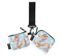 Lot de 2 étuis à cartes détachables avec porte-clés pour femme Motif dragon jaune