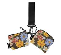 Lot de 2 étuis à cartes fins et amovibles avec poche à fermeture éclair pour femmes et filles - Motif fleurs de printemps marron, Fleur de printemps marron, 1 size