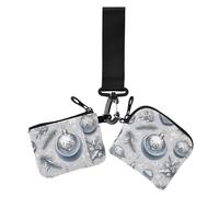Lot de 2 étuis à cartes fins et portables avec fermeture éclair et poche pour pièces de monnaie pour femme Motif clochette et houx Argenté, Cloche argentée Merry Christmas Holly, 1 size, Décontracté