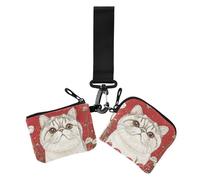 Lot de 2 étuis à cartes pour femme avec fermeture éclair et poche à monnaie pour un usage quotidien Motif chats exotiques, Dessin animé mignon exotique chats à poil court blanc, 1 size, Impression
