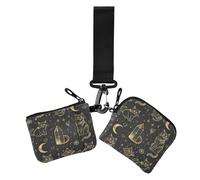 Lot de 2 étuis à cartes pour femme avec fermeture éclair et porte-clés pour le travail Noir et doré Motif chat gothique, Chat de tarot gothique noir et doré, Moderne