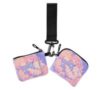 Lot de 2 étuis à cartes pour femme avec fermeture éclair et porte-clés Violet Taille unique, Ours mignon violet rêveur fille, Taille unique, Impression artistique