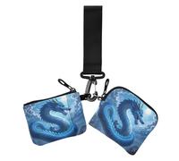 Lot de 2 étuis à cartes pour femmes avec dragons chinois et nuage bleu - Porte-monnaie fin et portable avec fermeture éclair - Poche pour pièces de monnaie - 2 pièces, Dragon chinois nuage bleu