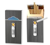 Lot de 2 étuis à cigarettes avec briquet électronique 2 en 1 - En métal - Rechargeable - Pour 20 cigarettes - Noir