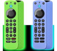 Lot de 2 étuis de Protection à Distance (Glow in The Dark) Compatible avec Firetv Voice Remote Pro (Released), Housse en Silicone antidérapante avec Sangle de Poignet (Vert et Bleu Ciel)¿