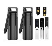 Lot de 2 étuis de transport en alliage d'aluminium compatible avec Ledger Nano X/S Plus YubiKey USB 5 5C NFC Nano, étanche et résistant aux chocs, étui sécurisé pour crypto-monnaie froide (noir)