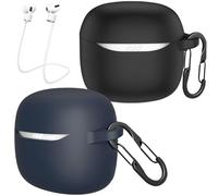 Lot de 2 étuis easyBee compatibles avec les écouteurs JBL Tune Flex 2, avec 2 mousquetons anti-perte, coque en silicone liquide anti-chocs, étui de protection pour casque Bluetooth - Noir et bleu