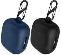 Lot de 2 étuis en silicone liquide compatibles avec le boîtier de charge Soundcore C40i ¿ Ultra¿fin antichoc avec 2 mousquetons, housse pour écouteurs Bluetooth Open¿Ear noir & bleu