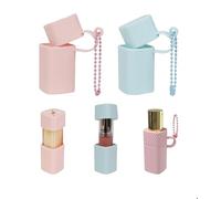 Lot de 2 étuis en silicone pour baume à lèvres, rouge à lèvres, porte-clés, baume à lèvres, baume à lèvres, brillant à lèvres avec chaîne à billes, Rose/bleu, 1 count (Pack of 1), Moderne, féminin